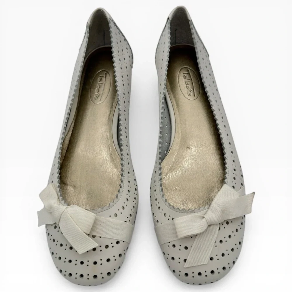 Talbots White Perforated Ballet Flats Bow‎ Scalloped Edge 7.5B